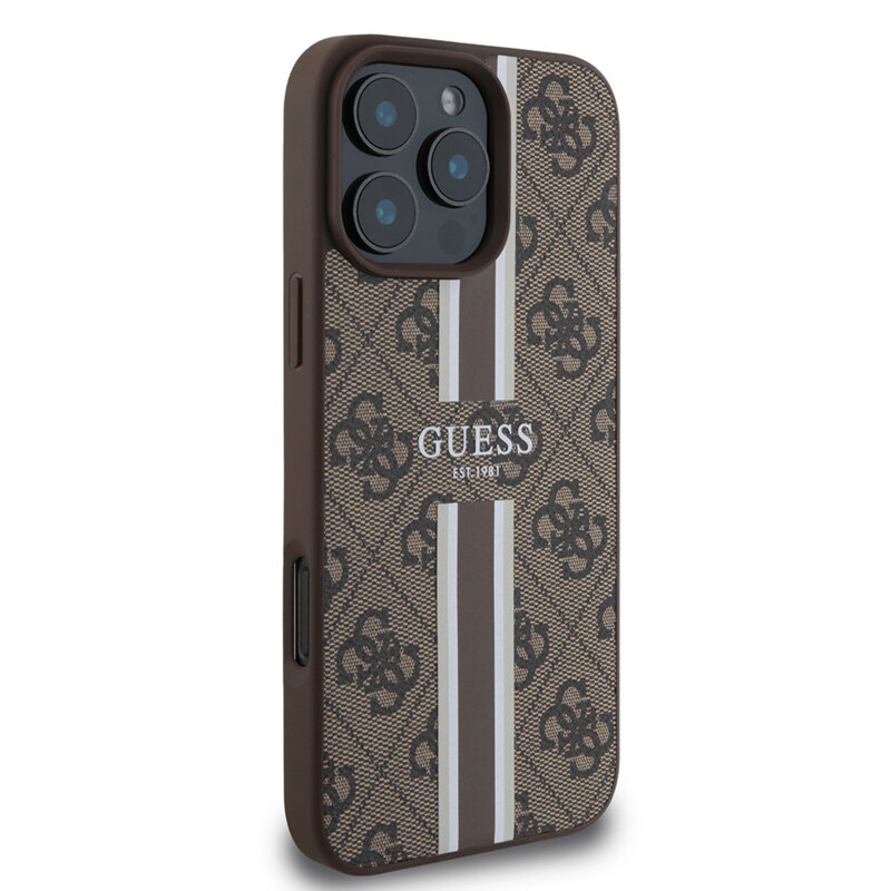 Husa originala Guess iPhone 16 Pro Max Hardcase 4G Printed Stripes MagSafe, maro, GUHMP16XP4RPSW