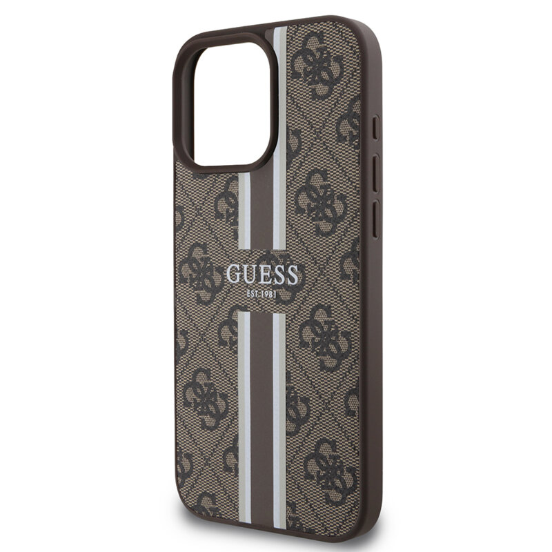 Husa originala Guess iPhone 16 Pro Max Hardcase 4G Printed Stripes MagSafe, maro, GUHMP16XP4RPSW