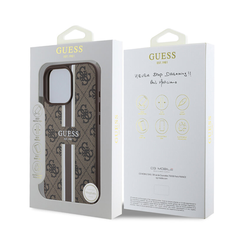 Husa originala Guess iPhone 16 Pro Max Hardcase 4G Printed Stripes MagSafe, maro, GUHMP16XP4RPSW