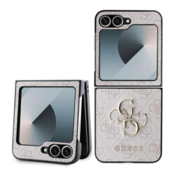 Husa Samsung Galaxy Z Flip6 Guess Leather 4G Metal Logo, roz, GUHCZF64GMGPI