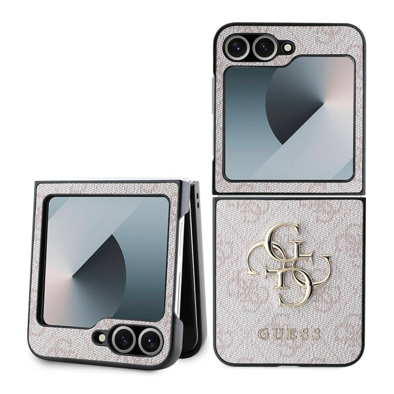 Husa Samsung Galaxy Z Flip6 Guess Leather 4G Metal Logo, roz, GUHCZF64GMGPI