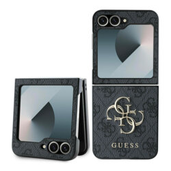 Husa Samsung Galaxy Z Flip6 Guess Leather 4G Metal Logo, negru, GUHCZF64GMGGR
