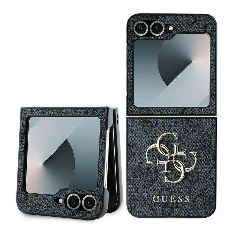 Husa Samsung Galaxy Z Flip6 Guess Leather 4G Metal Logo, negru, GUHCZF64GMGGR