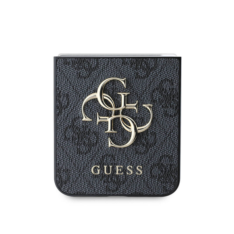 Husa Samsung Galaxy Z Flip6 Guess Leather 4G Metal Logo, negru, GUHCZF64GMGGR