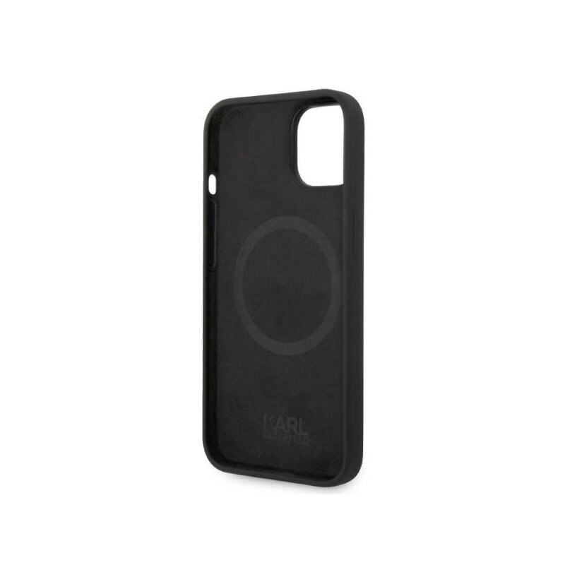Husa Karl Lagerfeld iPhone 15 Plus Silicone MagSafe, Choupette, negru, KLHMP14MSNCHBCK
