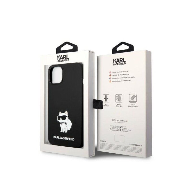 Husa Karl Lagerfeld iPhone 15 Plus Silicone MagSafe, Choupette, negru, KLHMP14MSNCHBCK