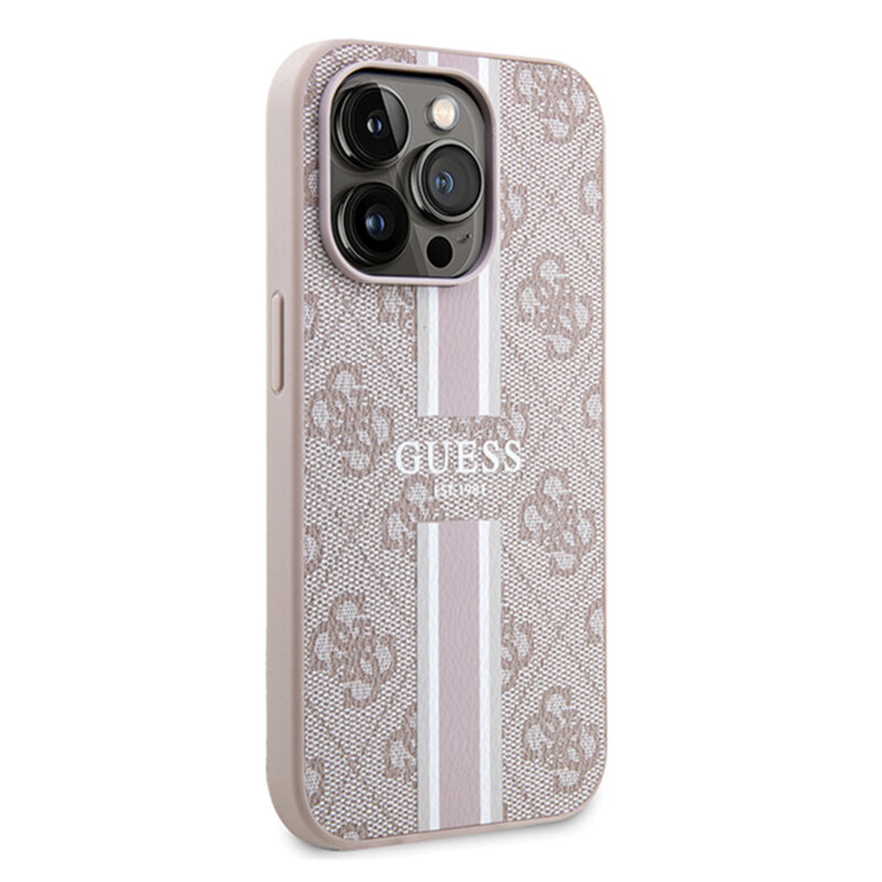 Husa originala Guess iPhone 15 Pro Max Hardcase 4G Printed Stripes MagSafe, roz, GUHMP15XP4RPSP