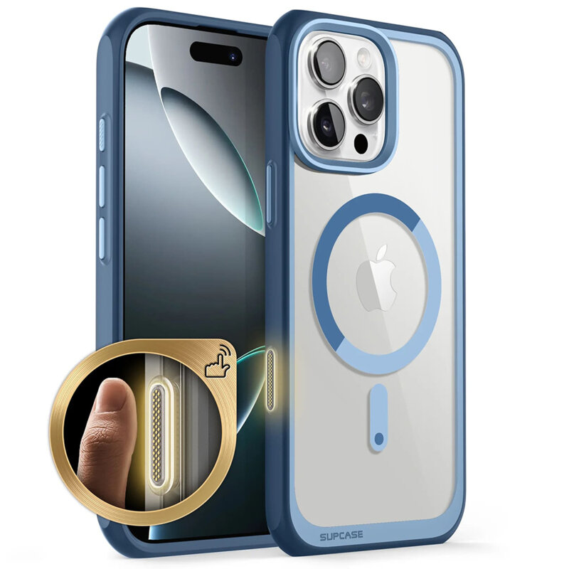 Husa iPhone 16 Pro Max Supcase Unicorn Beetle Slim Clear MagSafe, bleu