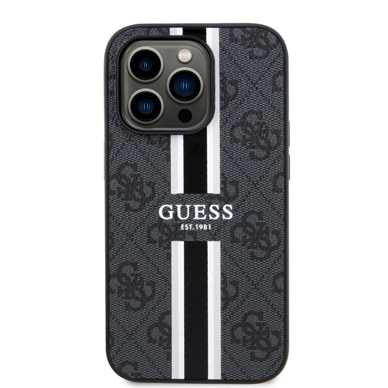 Husa originala Guess iPhone 15 Pro Max Hardcase 4G Printed Stripes MagSafe, negru, GUHMP15XP4RPSK