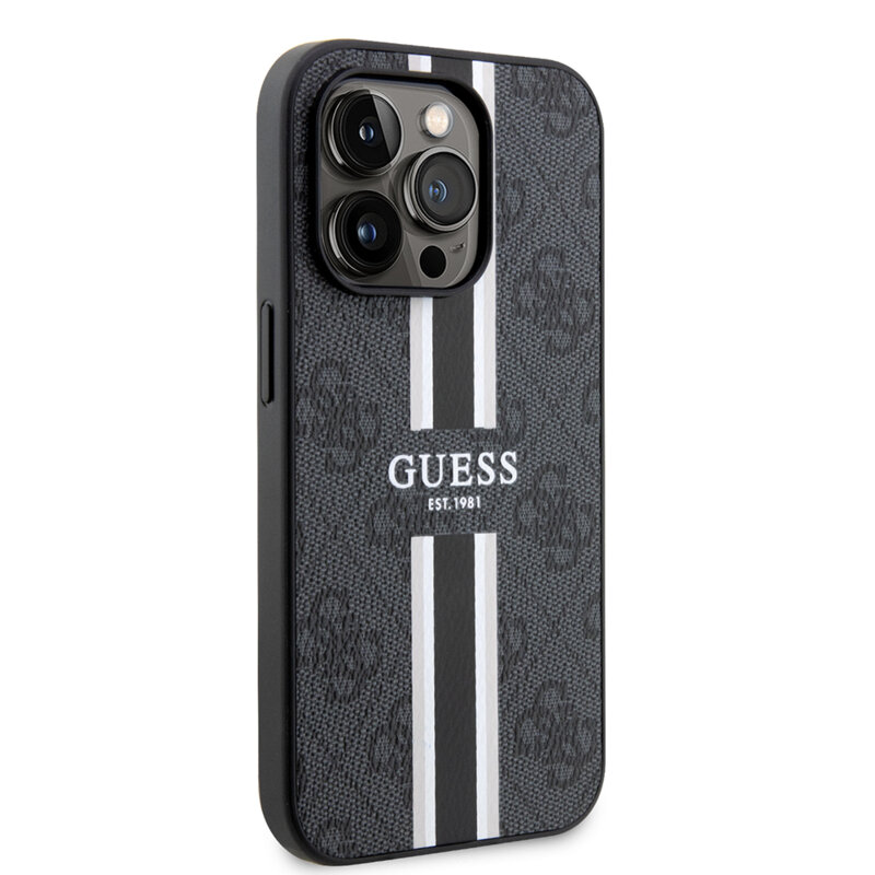 Husa originala Guess iPhone 15 Pro Max Hardcase 4G Printed Stripes MagSafe, negru, GUHMP15XP4RPSK