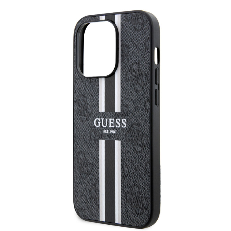 Husa originala Guess iPhone 15 Pro Max Hardcase 4G Printed Stripes MagSafe, negru, GUHMP15XP4RPSK