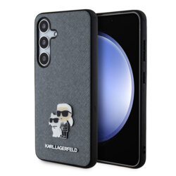Husa originala Samsung Galaxy S24 Karl Lagerfeld Saffiano, Karl&Choupette Metal Pin, gri, KLHCS24SPSAKCMPG