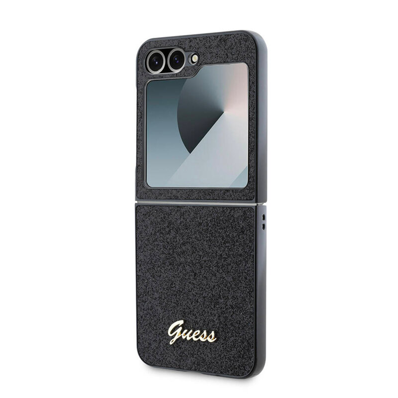 Husa Guess Glitter Script Samsung Galaxy Z Flip6 cu sclipici, negru, GUHCZF6HGGSHK