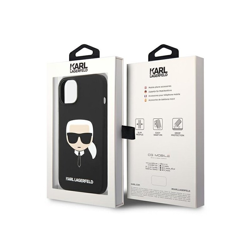 Husa Karl Lagerfeld iPhone 14 Plus Silicone MagSafe, Karl`s Head, negru, KLHMP14MSLKHBK