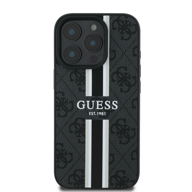 Husa originala Guess iPhone 16 Pro Max Hardcase 4G Printed Stripes MagSafe, negru, GUHMP16XP4RPSK