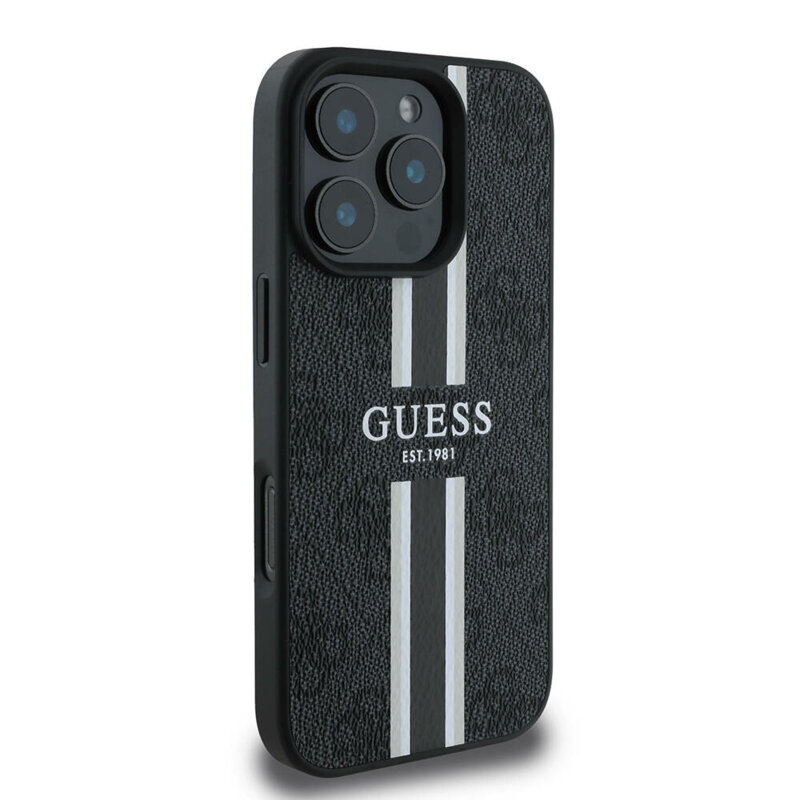 Husa originala Guess iPhone 16 Pro Max Hardcase 4G Printed Stripes MagSafe, negru, GUHMP16XP4RPSK
