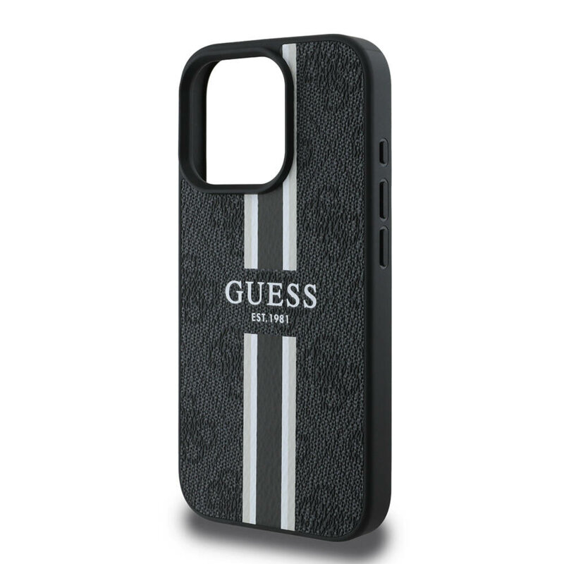 Husa originala Guess iPhone 16 Pro Hardcase 4G Printed Stripes MagSafe, negru, GUHMP16LP4RPSK