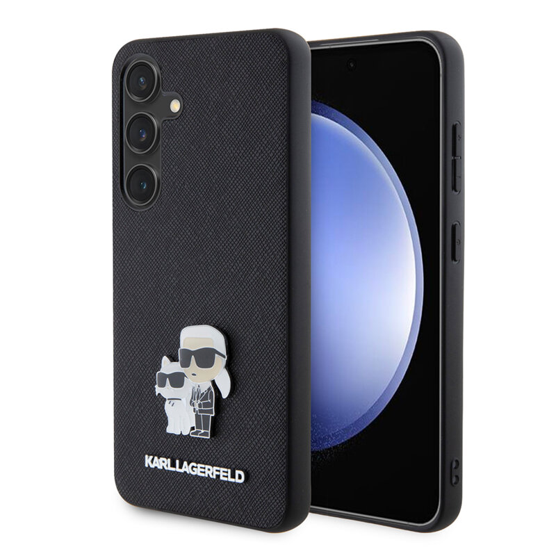 Husa originala Samsung Galaxy S24 Karl Lagerfeld Saffiano, Karl&Choupette Metal Pin, negru, KLHCS24SPSAKCMPK