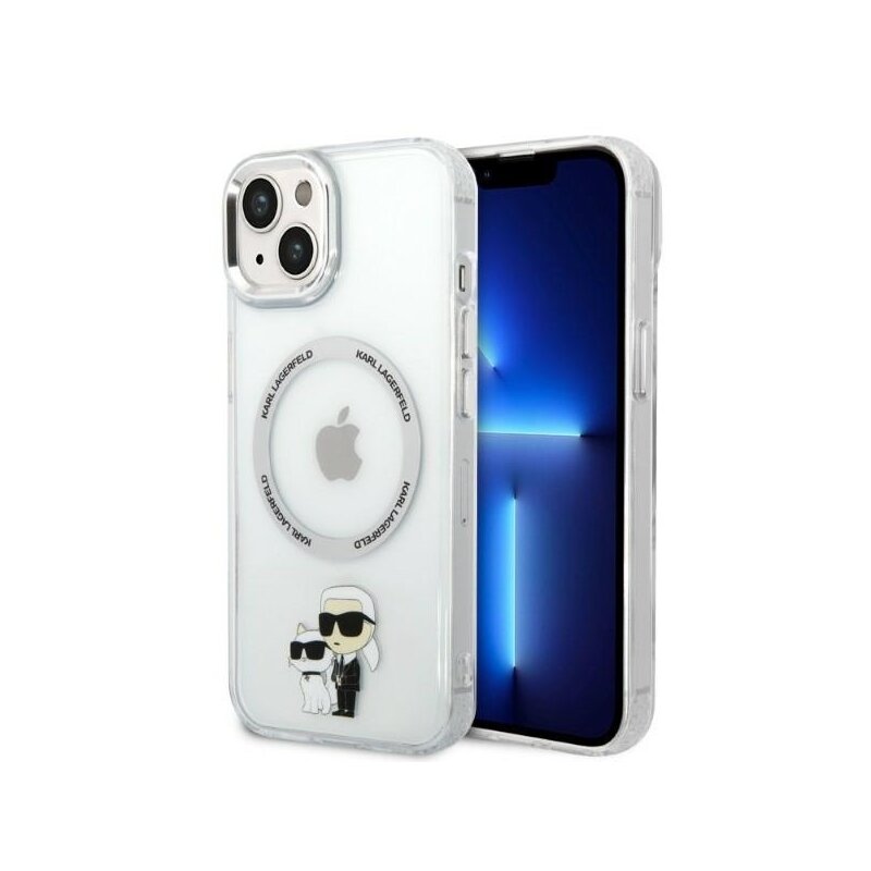 Husa iPhone 14 Plus Karl Lagerfeld Hardcase MagSafe, Iconic Karl&Choupette, clear, KLHMP14MHNKCIT