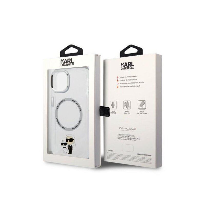 Husa iPhone 14 Plus Karl Lagerfeld Hardcase MagSafe, Iconic Karl&Choupette, clear, KLHMP14MHNKCIT