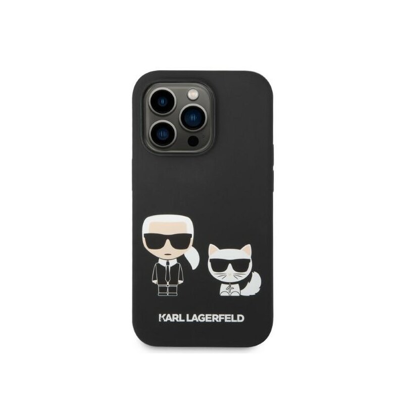 Husa Karl Lagerfeld iPhone 14 Pro Silicone Liquid MagSafe, Karl&Choupette, negru, KLHMP14LSSKCK