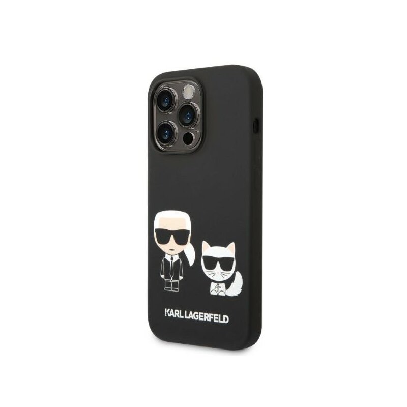 Husa Karl Lagerfeld iPhone 14 Pro Silicone Liquid MagSafe, Karl&Choupette, negru, KLHMP14LSSKCK