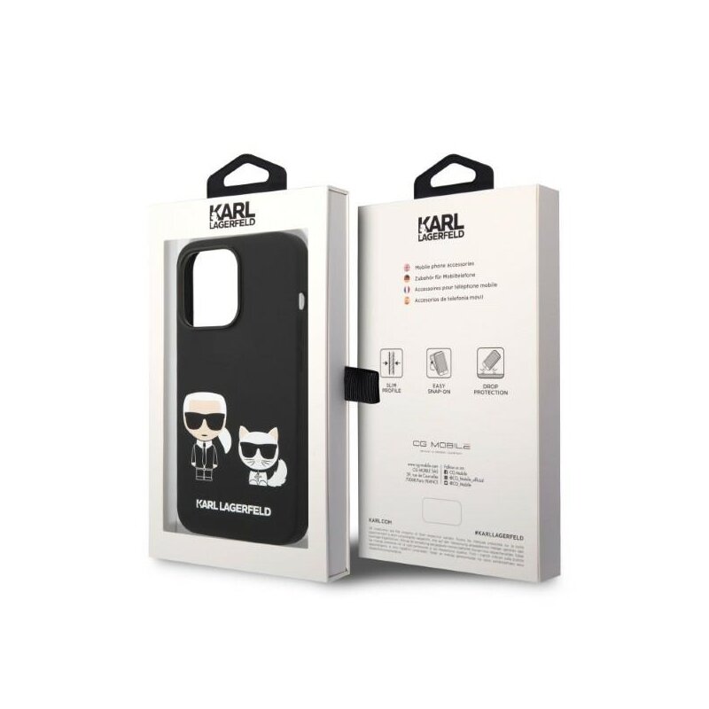 Husa Karl Lagerfeld iPhone 14 Pro Silicone Liquid MagSafe, Karl&Choupette, negru, KLHMP14LSSKCK