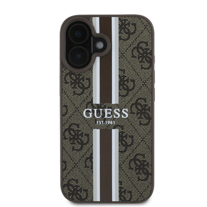 Husa originala Guess iPhone 16 Plus Hardcase 4G Printed Stripes MagSafe, maro, GUHMP16MP4RPSW