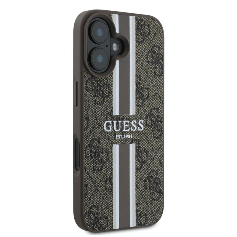 Husa originala Guess iPhone 16 Plus Hardcase 4G Printed Stripes MagSafe, maro, GUHMP16MP4RPSW