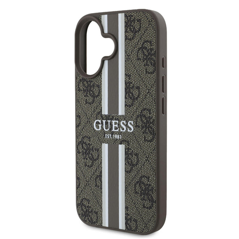Husa originala Guess iPhone 16 Plus Hardcase 4G Printed Stripes MagSafe, maro, GUHMP16MP4RPSW