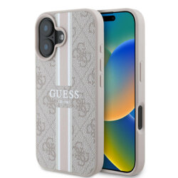 Husa originala Guess iPhone 16 Plus Hardcase 4G Printed Stripes MagSafe, roz, GUHMP16MP4RPSP
