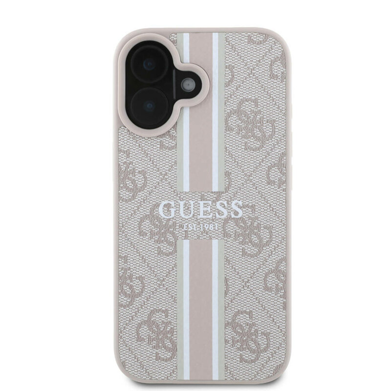 Husa originala Guess iPhone 16 Plus Hardcase 4G Printed Stripes MagSafe, roz, GUHMP16MP4RPSP