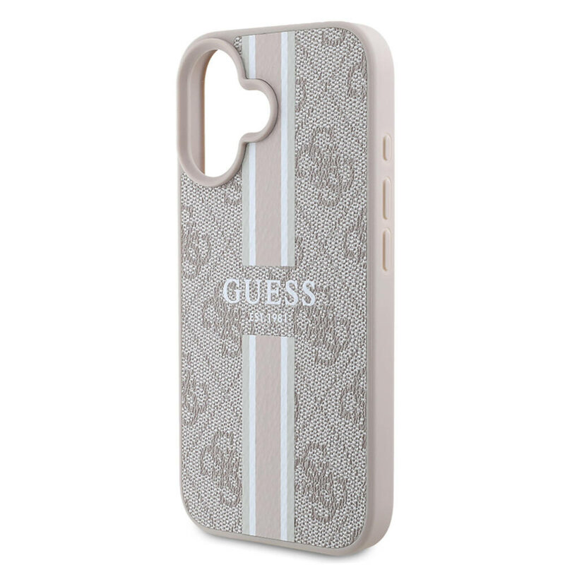 Husa originala Guess iPhone 16 Plus Hardcase 4G Printed Stripes MagSafe, roz, GUHMP16MP4RPSP
