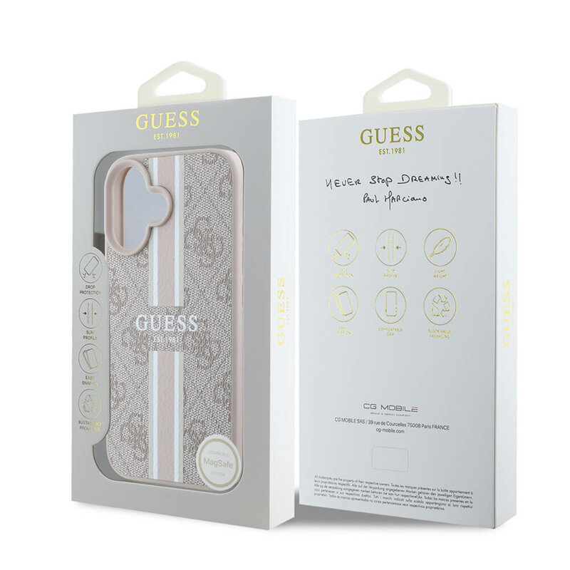 Husa originala Guess iPhone 16 Plus Hardcase 4G Printed Stripes MagSafe, roz, GUHMP16MP4RPSP