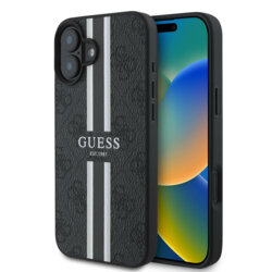 Husa originala Guess iPhone 16 Plus Hardcase 4G Printed Stripes MagSafe, negru, GUHMP16MP4RPSK