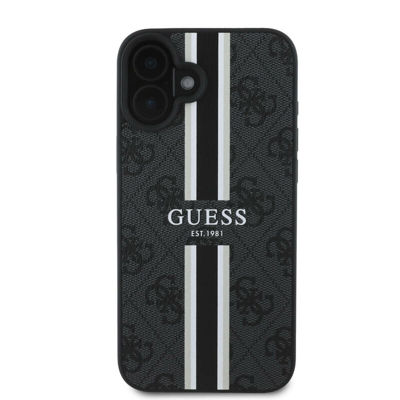 Husa originala Guess iPhone 16 Plus Hardcase 4G Printed Stripes MagSafe, negru, GUHMP16MP4RPSK
