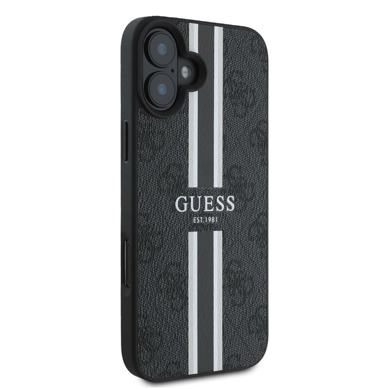 Husa originala Guess iPhone 16 Plus Hardcase 4G Printed Stripes MagSafe, negru, GUHMP16MP4RPSK