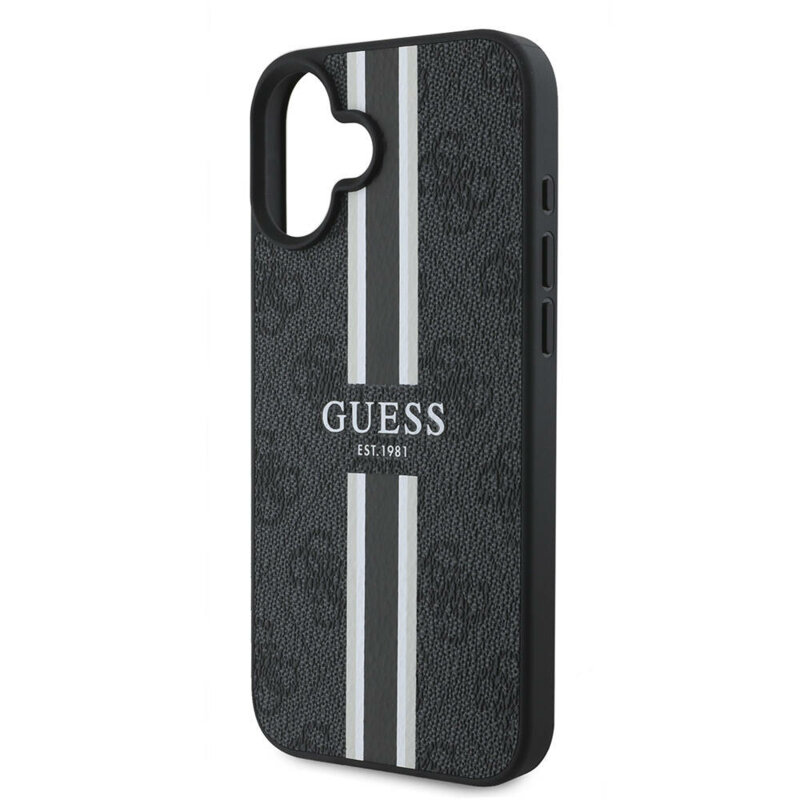 Husa originala Guess iPhone 16 Plus Hardcase 4G Printed Stripes MagSafe, negru, GUHMP16MP4RPSK
