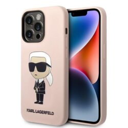 Husa Karl Lagerfeld iPhone 14 Pro Silicone MagSafe, Ikonik, roz, KLHMP14LSNIKBCP