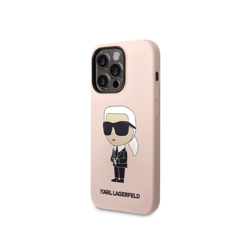 Husa Karl Lagerfeld iPhone 14 Pro Silicone MagSafe, Ikonik, roz, KLHMP14LSNIKBCP
