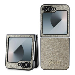 Husa Guess Glitter Script Samsung Galaxy Z Flip6 cu sclipici, auriu, GUHCZF6HGGSHD