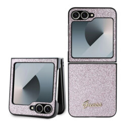 Husa Guess Glitter Script Samsung Galaxy Z Flip6 cu sclipici, roz, GUHCZF6HGGSHP