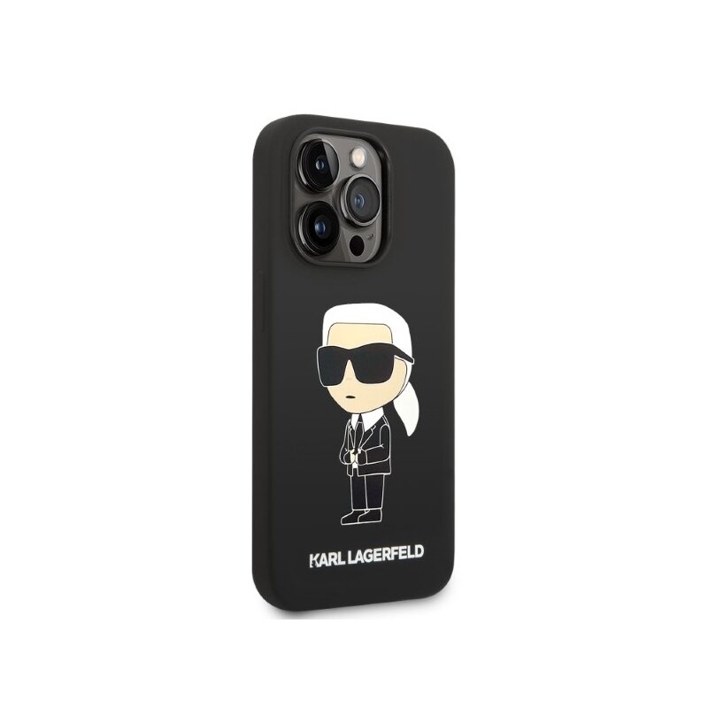 Husa Karl Lagerfeld iPhone 14 Pro Silicone MagSafe, Ikonik, negru, KLHMP14LSNIKBCK