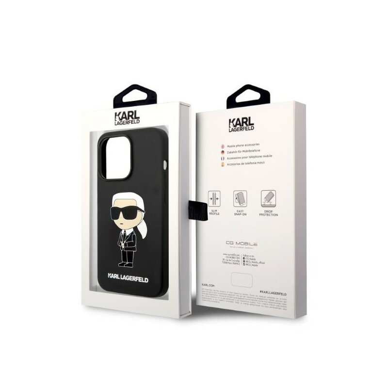 Husa Karl Lagerfeld iPhone 14 Pro Silicone MagSafe, Ikonik, negru, KLHMP14LSNIKBCK
