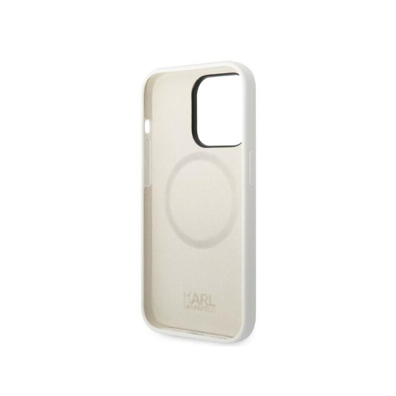 Husa Karl Lagerfeld iPhone 14 Pro Silicone MagSafe, Choupette, alb, KLHMP14LSNCHBCH