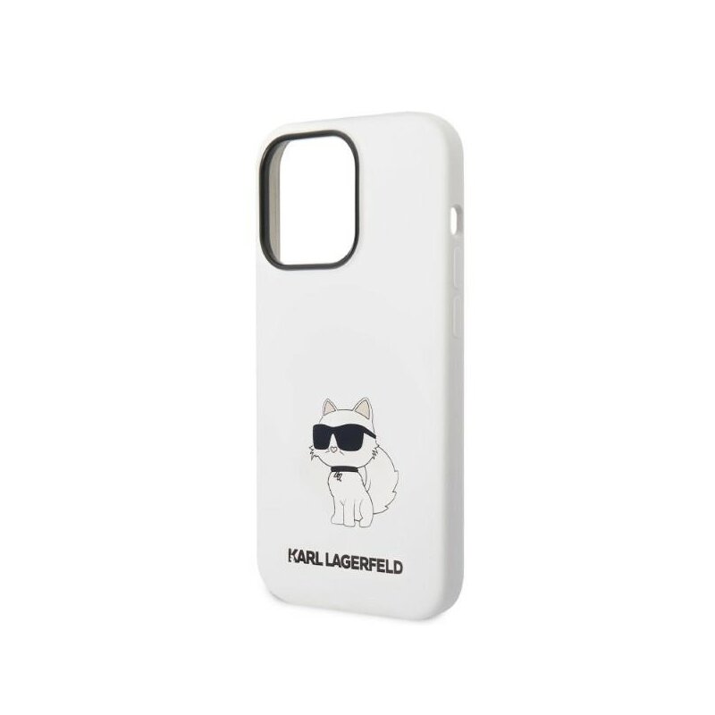 Husa Karl Lagerfeld iPhone 14 Pro Silicone MagSafe, Choupette, alb, KLHMP14LSNCHBCH