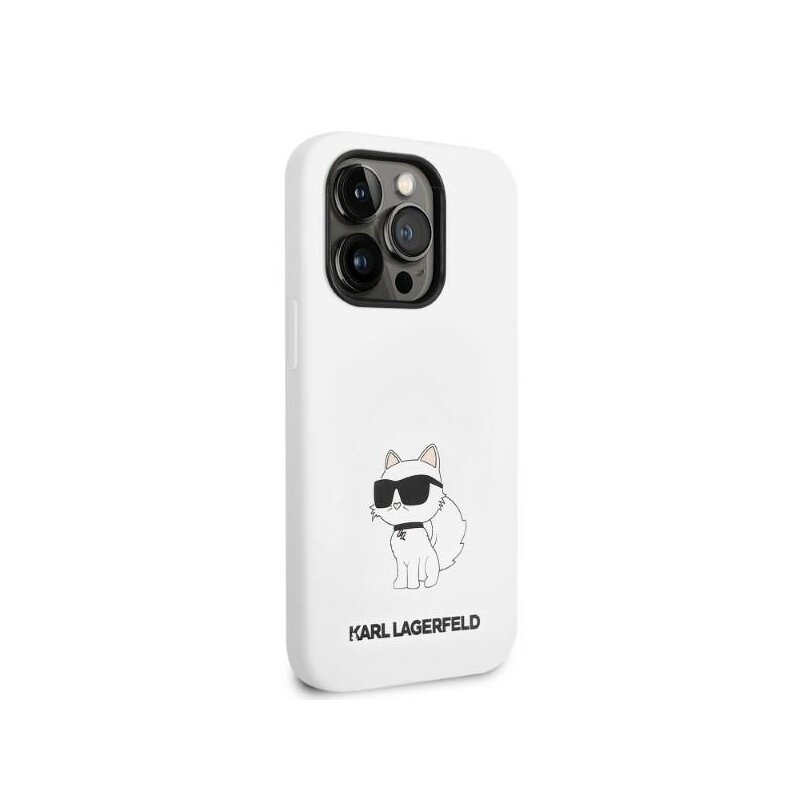 Husa Karl Lagerfeld iPhone 14 Pro Silicone MagSafe, Choupette, alb, KLHMP14LSNCHBCH