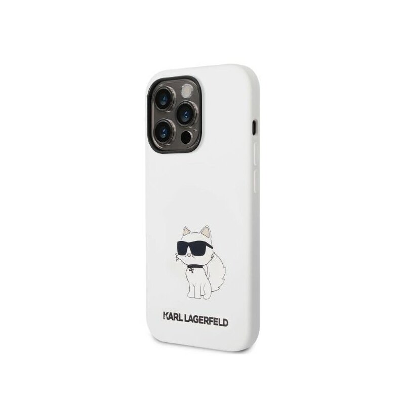 Husa Karl Lagerfeld iPhone 14 Pro Silicone MagSafe, Choupette, alb, KLHMP14LSNCHBCH
