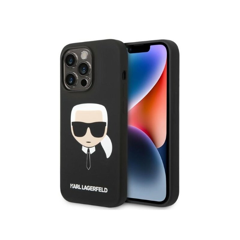 Husa Karl Lagerfeld iPhone 14 Pro Silicone MagSafe, Karl`s Head, negru, KLHMP14LSLKHBK