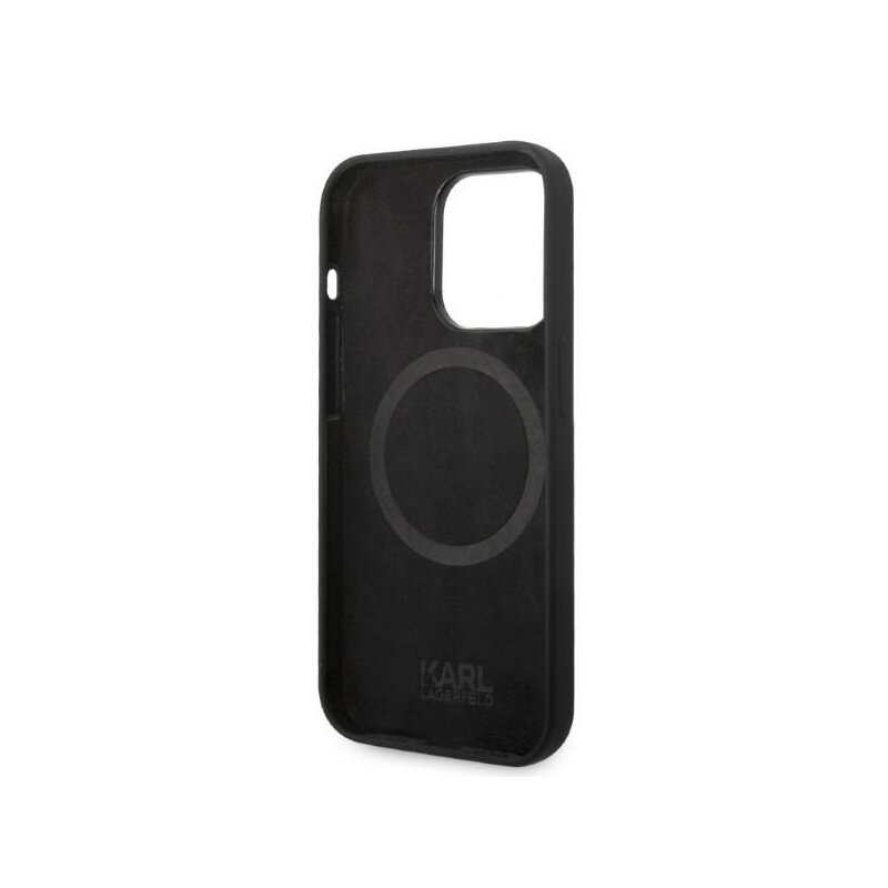 Husa Karl Lagerfeld iPhone 14 Pro Silicone MagSafe, Karl`s Head, negru, KLHMP14LSLKHBK